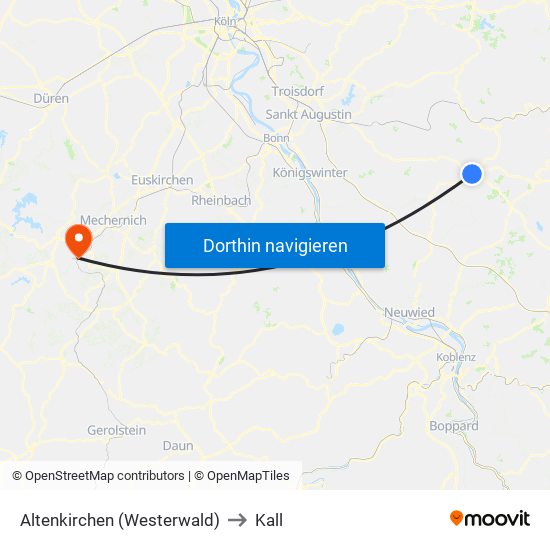 Altenkirchen (Westerwald) to Kall map