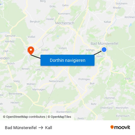 Bad Münstereifel to Kall map