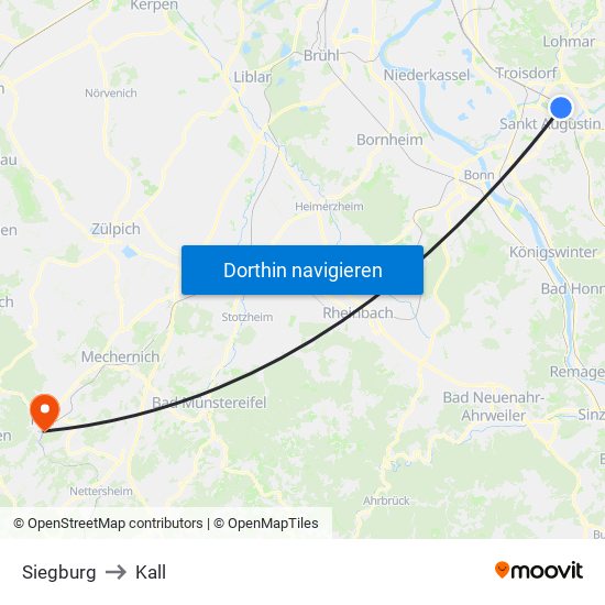 Siegburg to Kall map