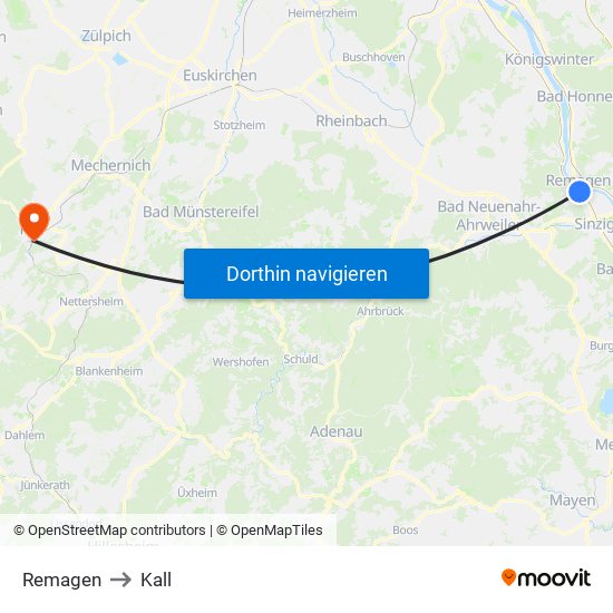 Remagen to Kall map