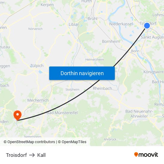 Troisdorf to Kall map