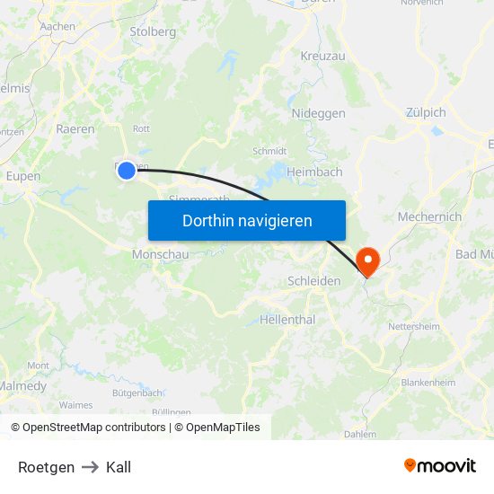 Roetgen to Kall map