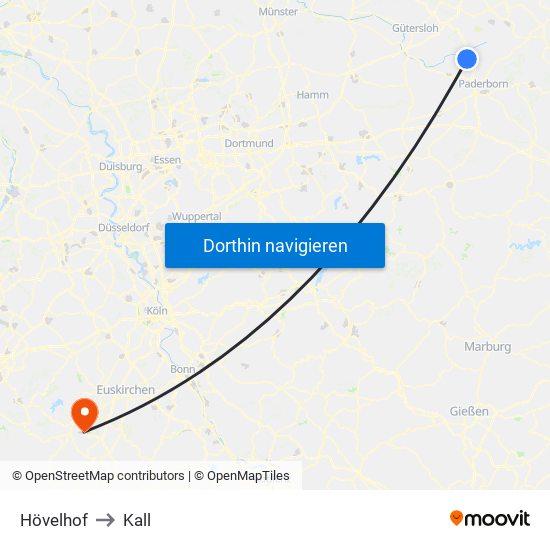 Hövelhof to Kall map