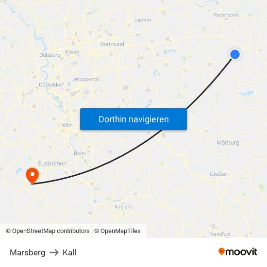 Marsberg to Kall map