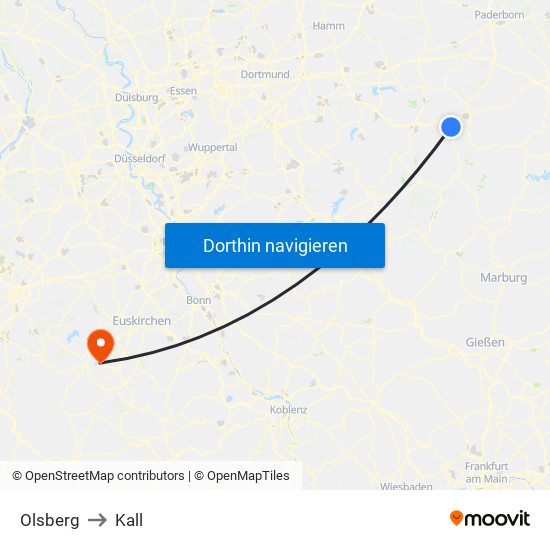 Olsberg to Kall map