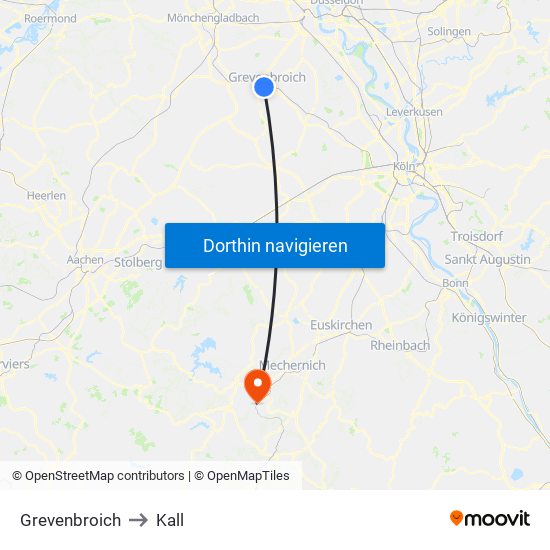 Grevenbroich to Kall map
