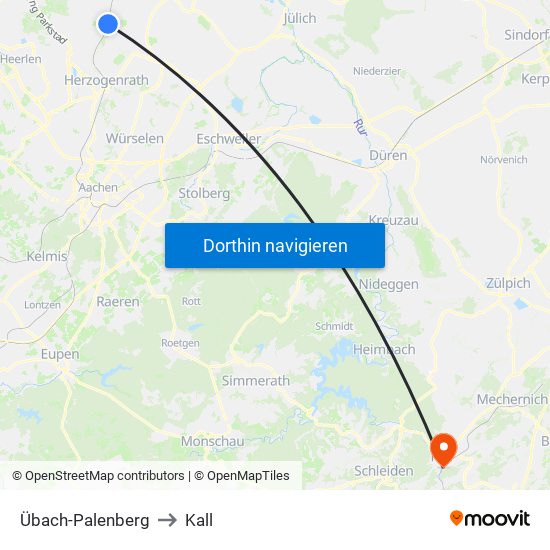 Übach-Palenberg to Kall map