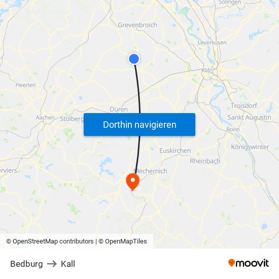 Bedburg to Kall map