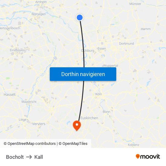 Bocholt to Kall map