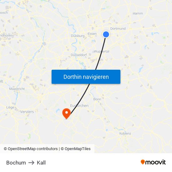 Bochum to Kall map