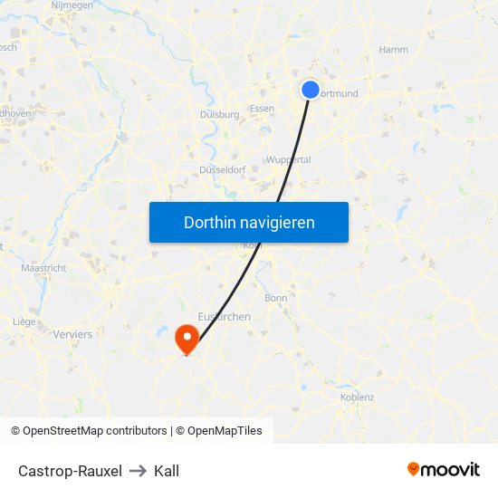 Castrop-Rauxel to Kall map