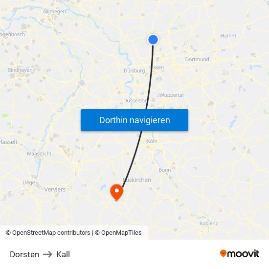 Dorsten to Kall map