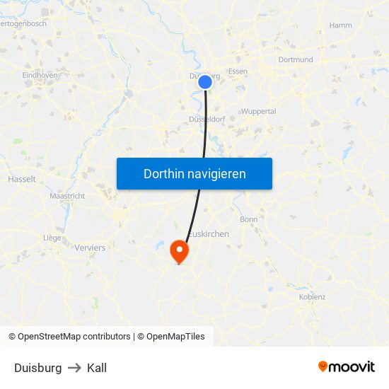 Duisburg to Kall map