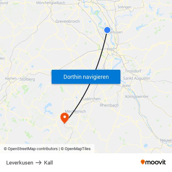 Leverkusen to Kall map