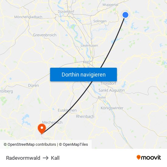 Radevormwald to Kall map