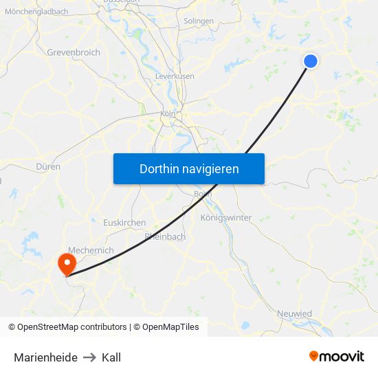 Marienheide to Kall map