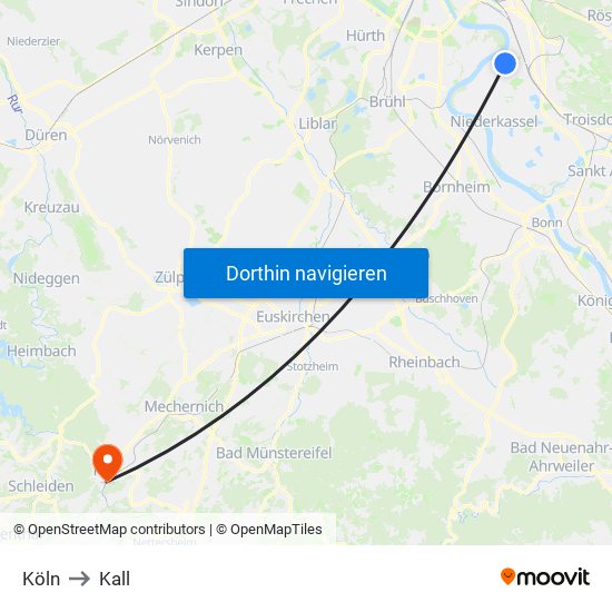 Köln to Kall map