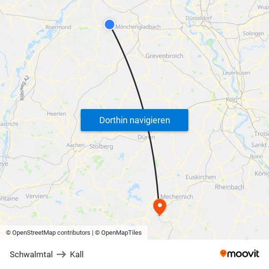 Schwalmtal to Kall map