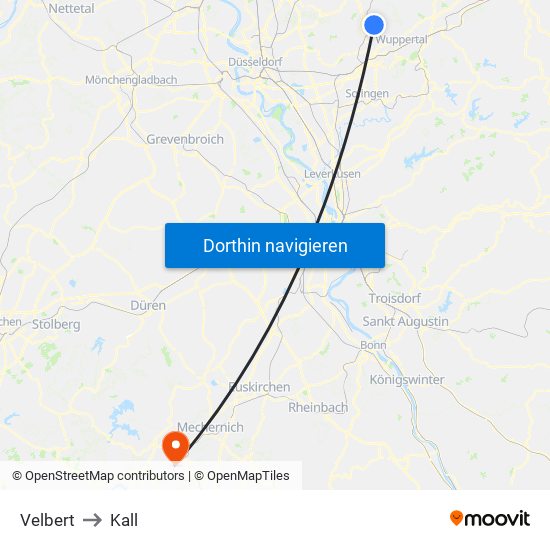 Velbert to Kall map