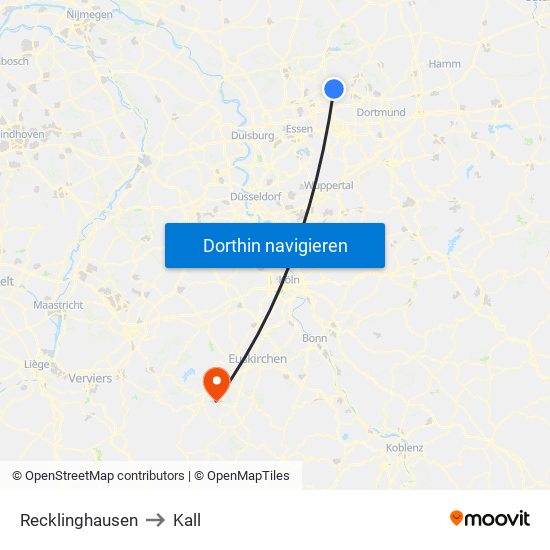 Recklinghausen to Kall map