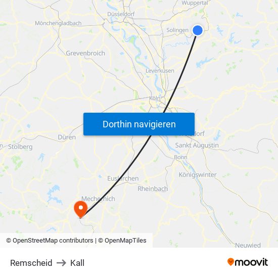 Remscheid to Kall map