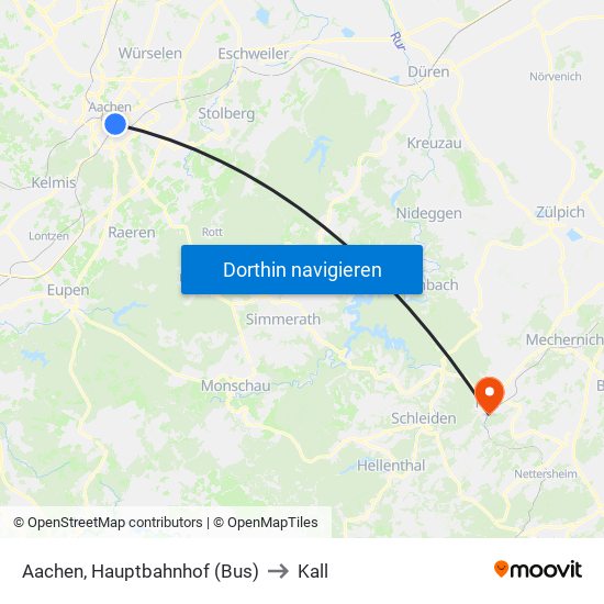 Aachen, Hauptbahnhof (Bus) to Kall map
