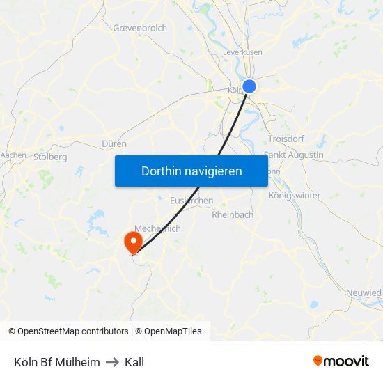 Köln Bf Mülheim to Kall map