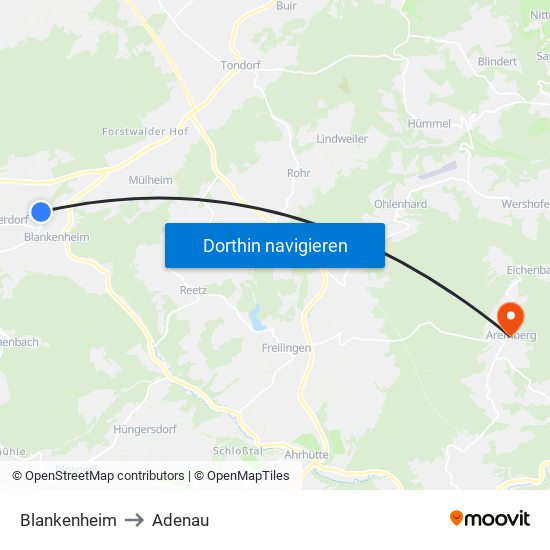 Blankenheim to Adenau map