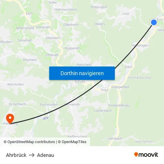 Ahrbrück to Adenau map