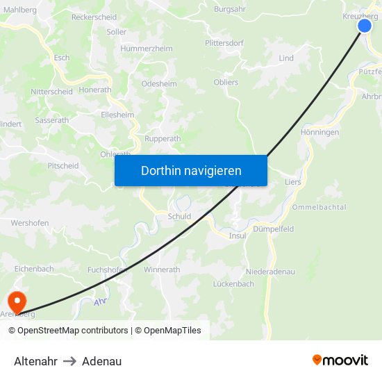 Altenahr to Adenau map