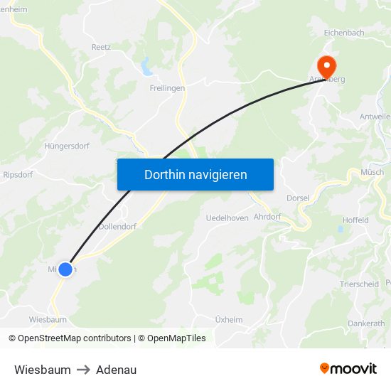 Wiesbaum to Adenau map