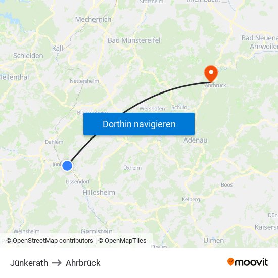 Jünkerath to Ahrbrück map