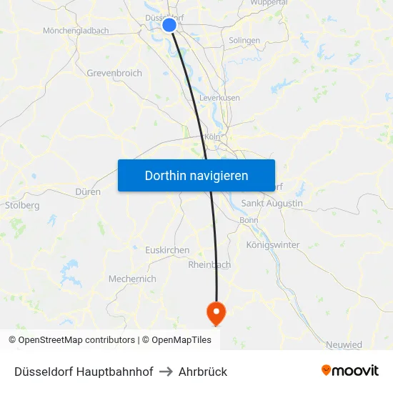 Düsseldorf Hauptbahnhof to Ahrbrück map