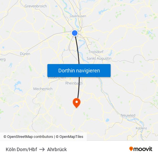 Köln Dom/Hbf to Ahrbrück map