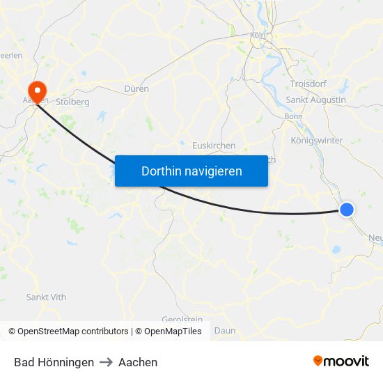 Bad Hönningen to Aachen map