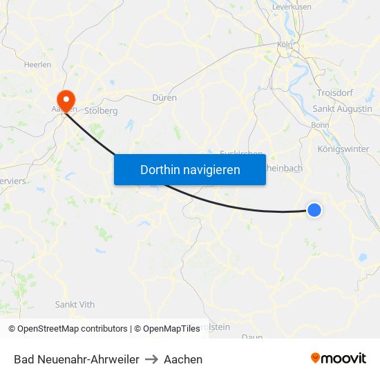 Bad Neuenahr-Ahrweiler to Aachen map