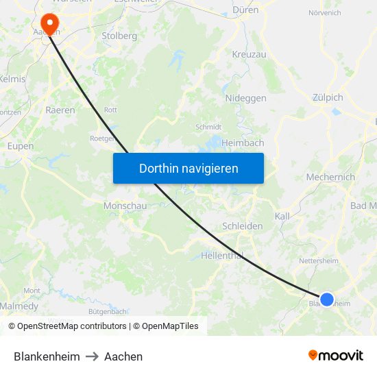 Blankenheim to Aachen map