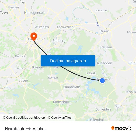 Heimbach to Aachen map