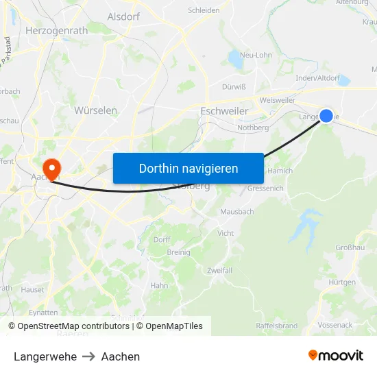 Langerwehe to Aachen map