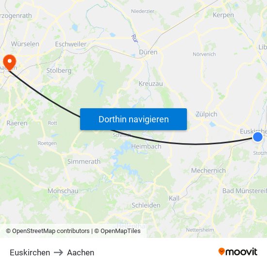 Euskirchen to Aachen map