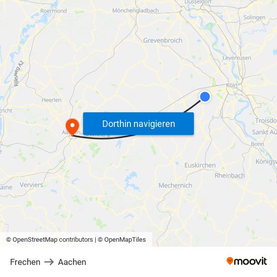 Frechen to Aachen map