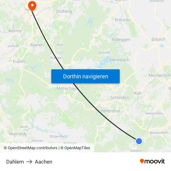 Dahlem to Aachen map