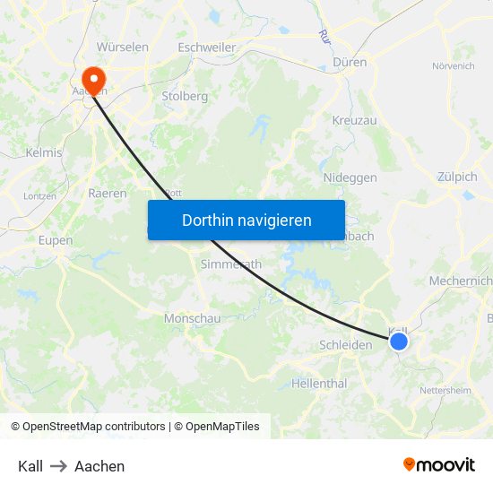 Kall to Aachen map
