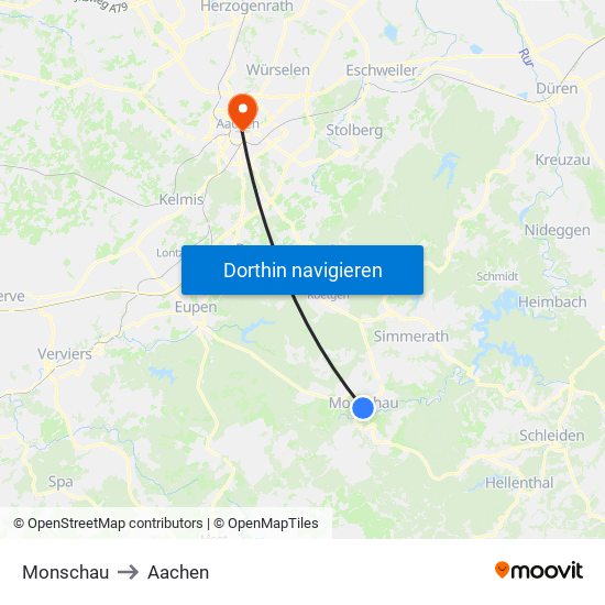 Monschau to Aachen map