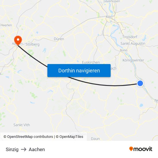 Sinzig to Aachen map