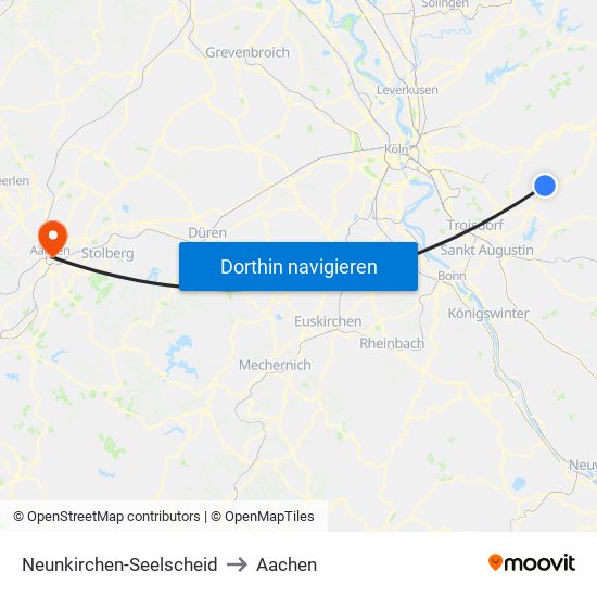 Neunkirchen-Seelscheid to Aachen map