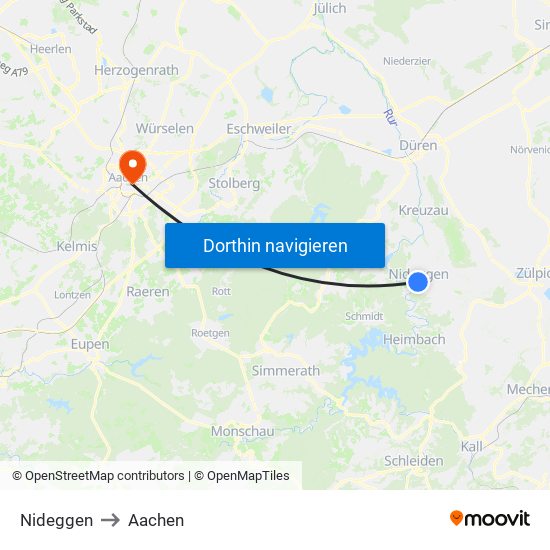 Nideggen to Aachen map