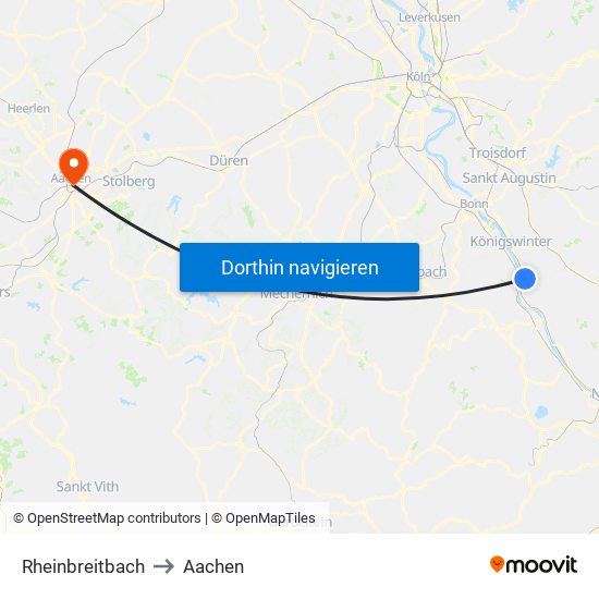 Rheinbreitbach to Aachen map