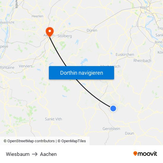 Wiesbaum to Aachen map