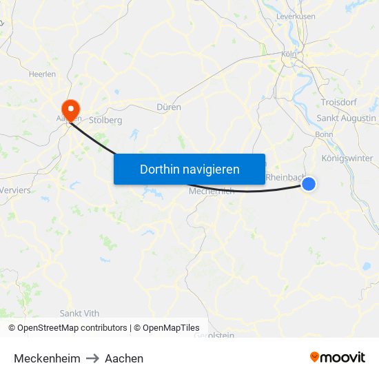 Meckenheim to Aachen map